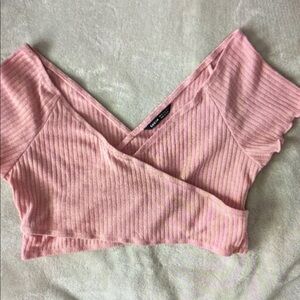Pink Ribbed Wrap Top